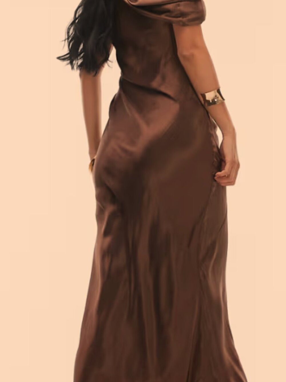 Topshop drape neck off the shoulder midi occasion dress in chocolate - Size 12 - Picture 2 of 4